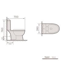 YS22210S Retro design 2-delig keramisch toilet, kortgekoppeld P-trap diepspoeltoilet;