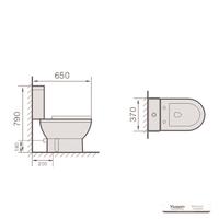YS22215P 2-delig keramisch toilet, kortgekoppeld P-sifon diepspoeltoilet;