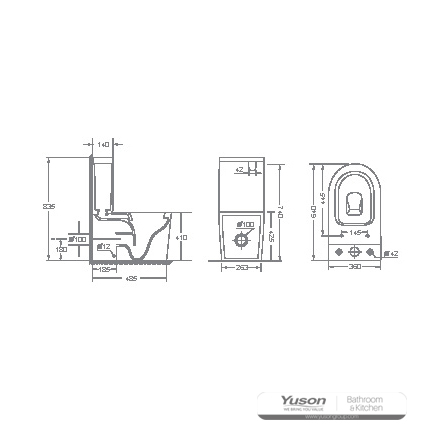 YS22268P 2-delig keramisch toilet zonder spoelrand, diepspoeltoilet met P-trap;