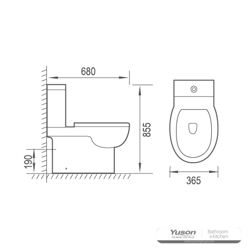 YS22275 2-delig spoelrandloos keramisch toilet, P-trap diepspoeltoilet;