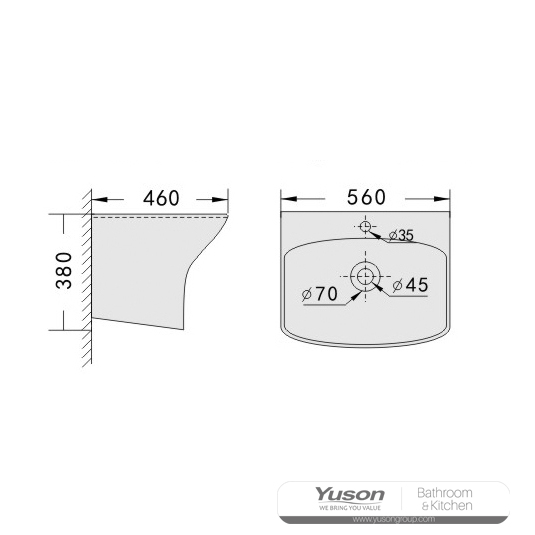 YS26636 Keramische wandgemonteerde wastafel, totemwastafel uit één stuk;