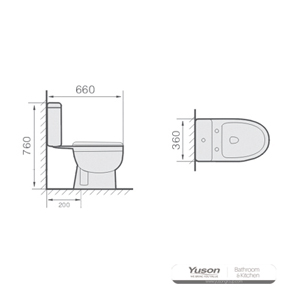 YS22206S 2-delig keramisch toilet, kortgekoppeld diepspoeltoilet;