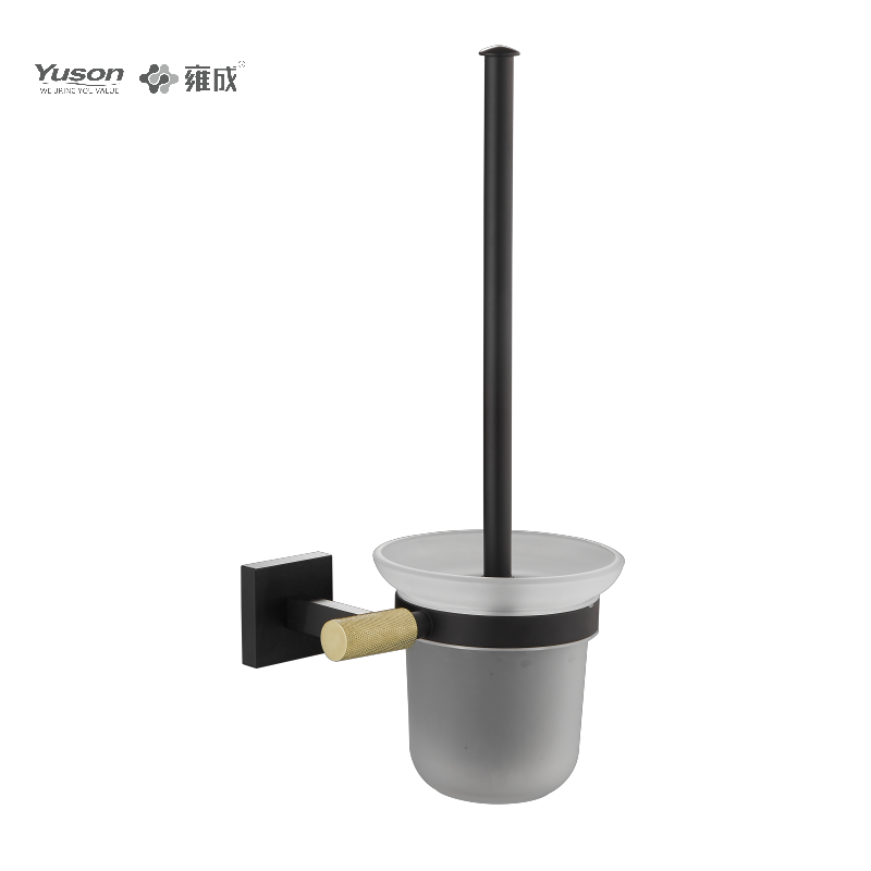 12390 Strakke badkameraccessoires, toiletborstel met beker van mat/gehard glas, zink/messing/SUS toiletborstel, wandmontage (Serie 12300)