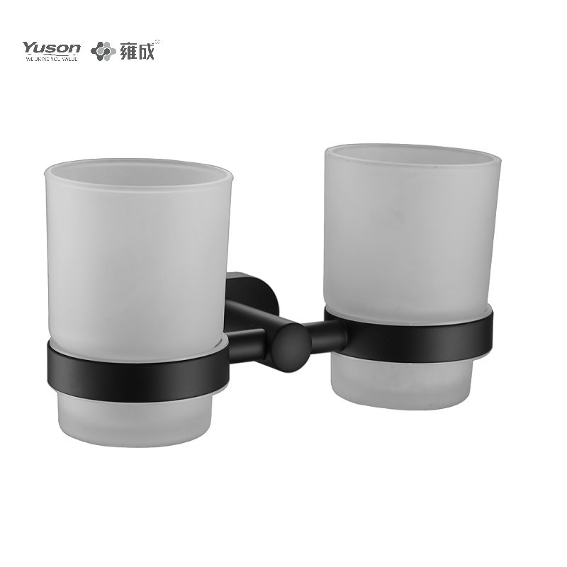 13384D Strakke badkameraccessoires, bekerhouder met dubbele kopjes, met beker van mat/gehard glas, zink/messing/SUS bekerhouder, aan de muur gemonteerd (serie 13300)
