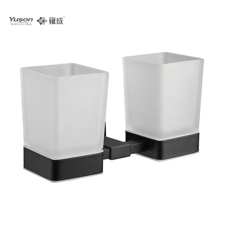 13484D Strakke badkameraccessoires, bekerhouder met dubbele kopjes, met beker van mat/gehard glas, zink/messing/SUS bekerhouder, aan de muur gemonteerd (serie 13400)