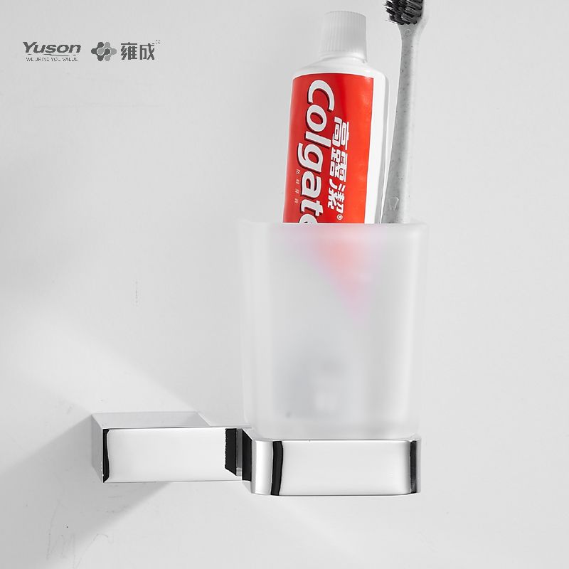 15084 Strakke badkameraccessoires, bekerhouder, met beker van mat/gehard glas, zink/messing/SUS bekerhouder, wandmontage (Serie 15000)